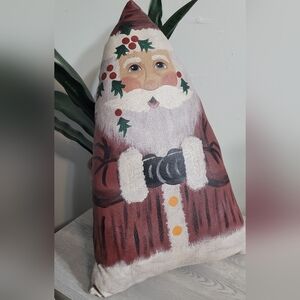 Vintage Santa Claus Hand Painted Oil Cloth canvas Stuffed Holiday Throw Pillow